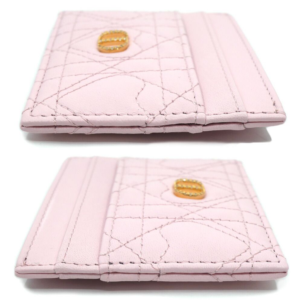 Dior Logo Rhinestone Card Case Pink Heart Quilted Leather Gold — view 4