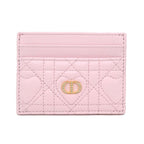 Dior Logo Rhinestone Card Case Pink Heart Quilted Leather Gold