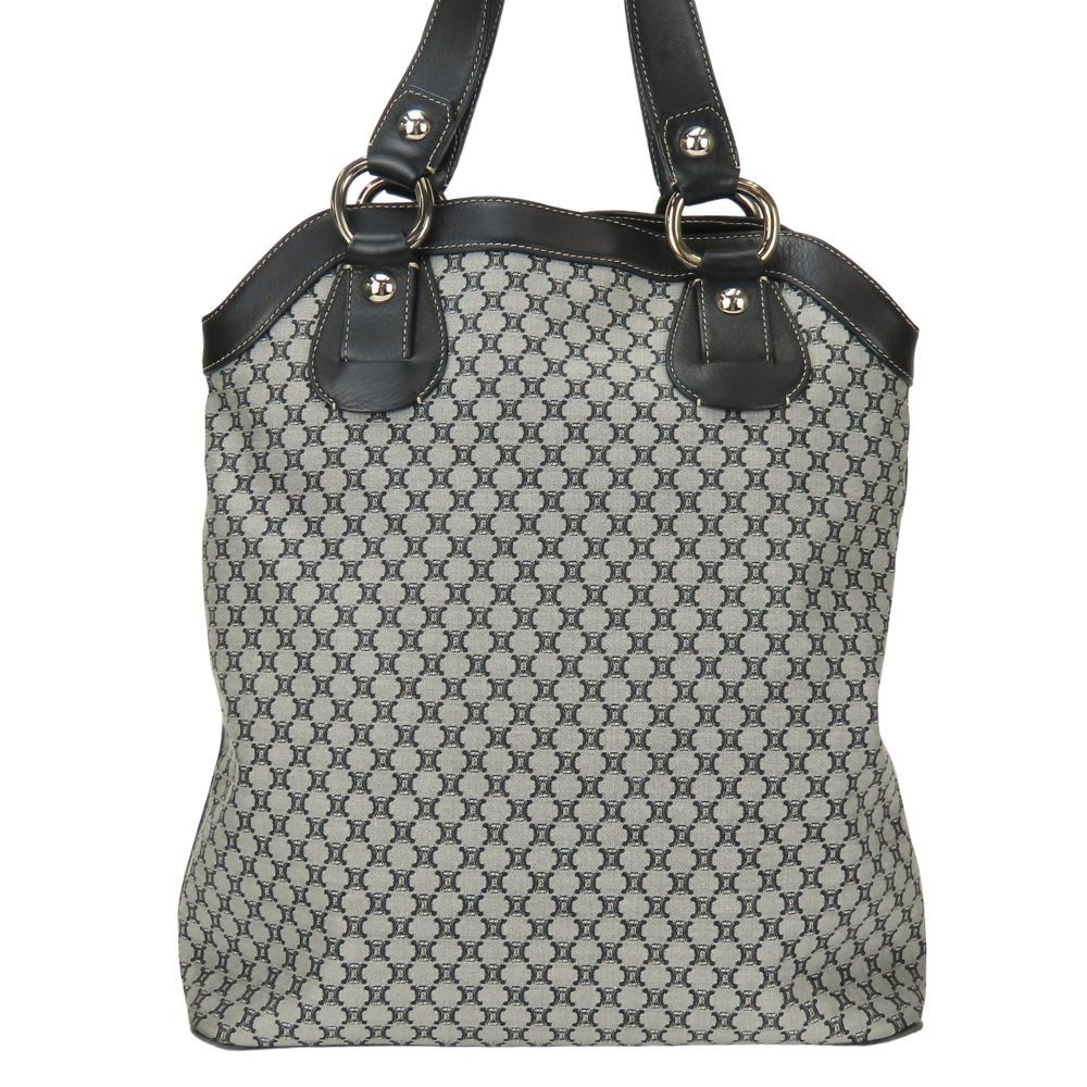 Celine Tote Macadam Canvas Leather Gray Black Vertical