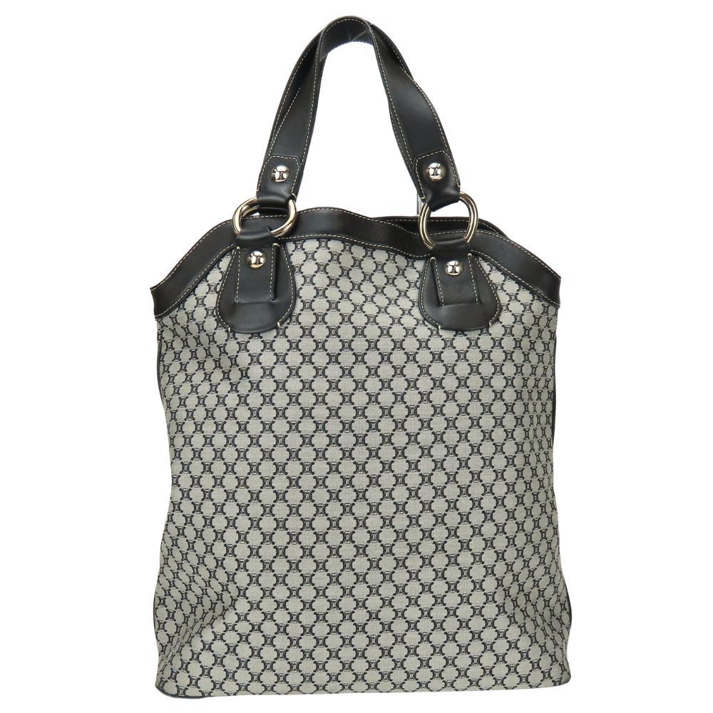Celine Tote Macadam Canvas Leather Gray Black Vertical — view 3