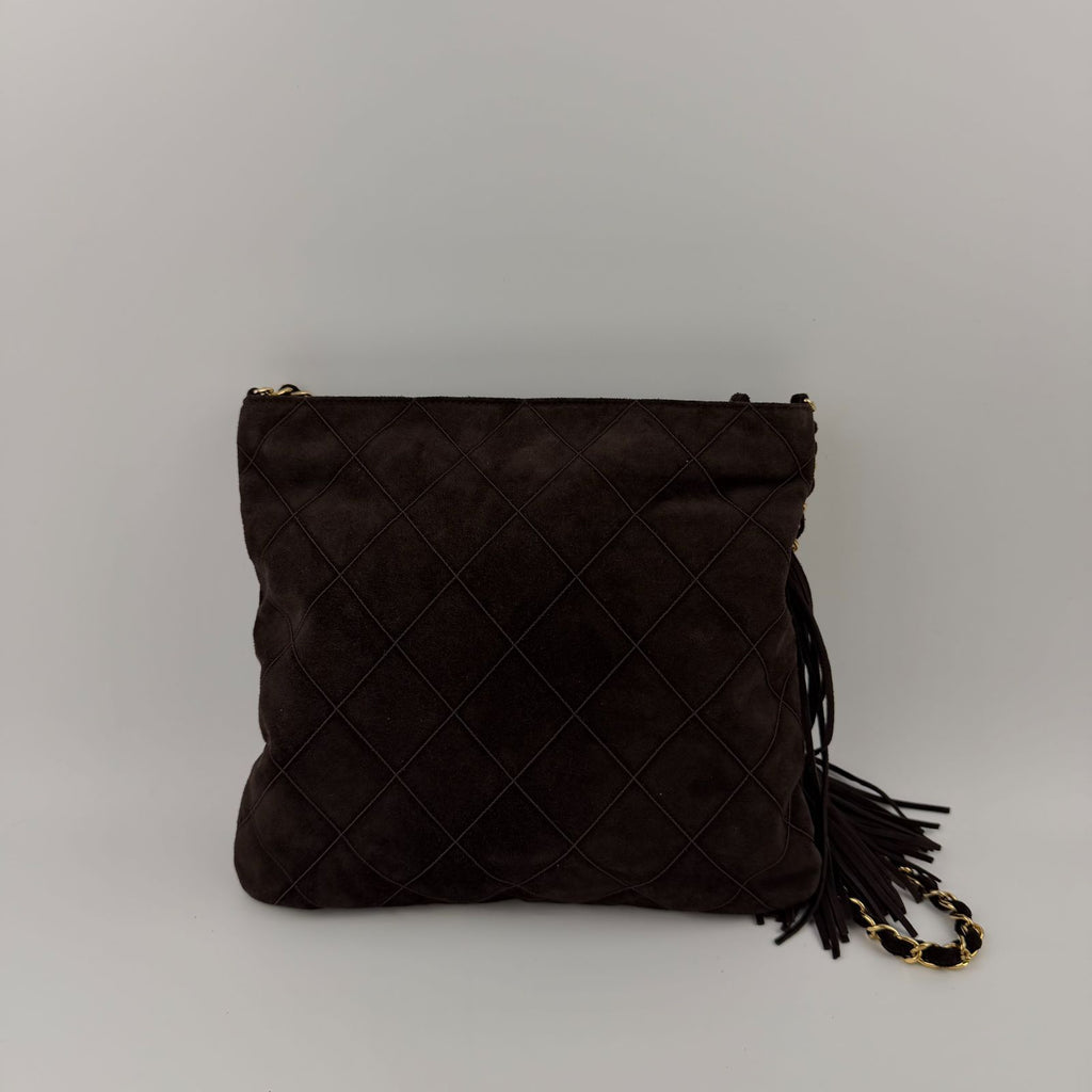 Chanel CC Logo Quilted Chain Shoulder Bag Brown Suede No 5 Vintage — view 2