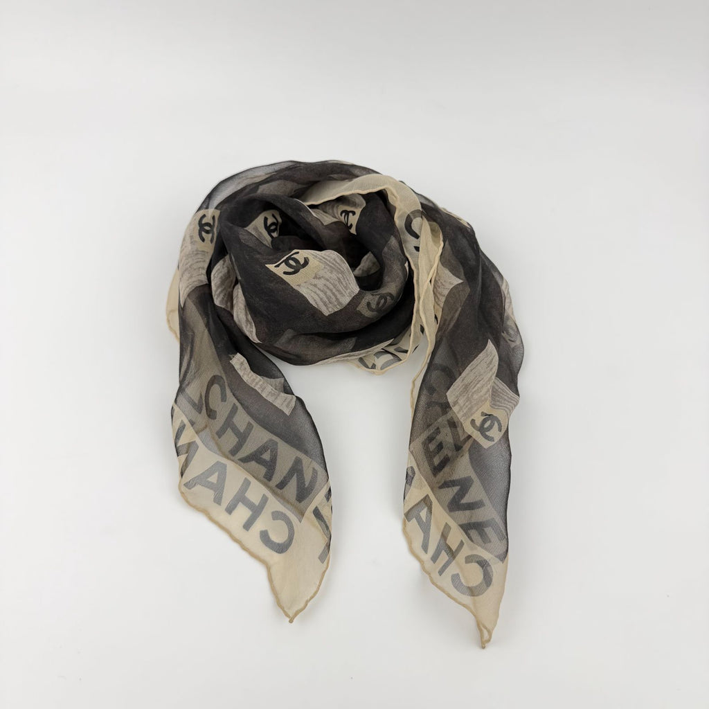 Chanel CC Logo Scarf Silk Gray Vintage — view 2