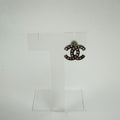Chanel CC Logo Single Pierced Earrings Rhinestone Silver Vintage