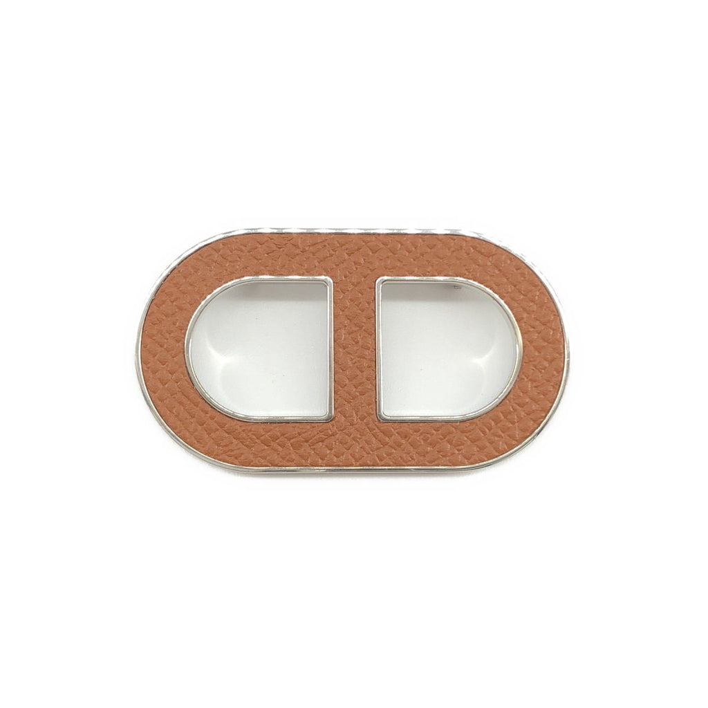 Hermes Chaine D'ancre Epsom Brooch Silver Brown