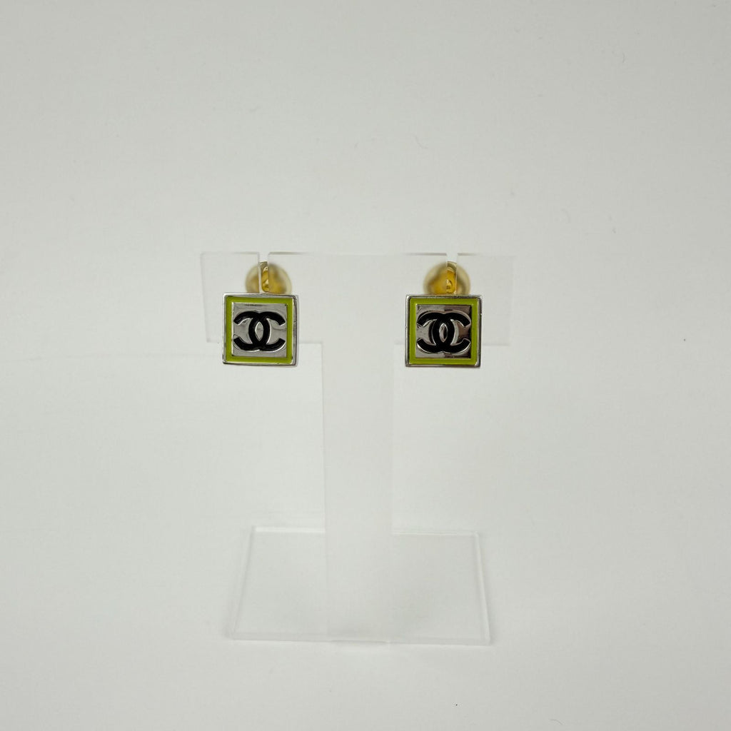 Chanel CC Logo Earrings Silver Vintage