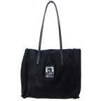 Fendi Vintage Calf Hair Leather Handbag Tote FF Logo Plate Black HW