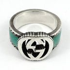 Gucci Interlocking Ring 925 Sterling Silver Green — view 2