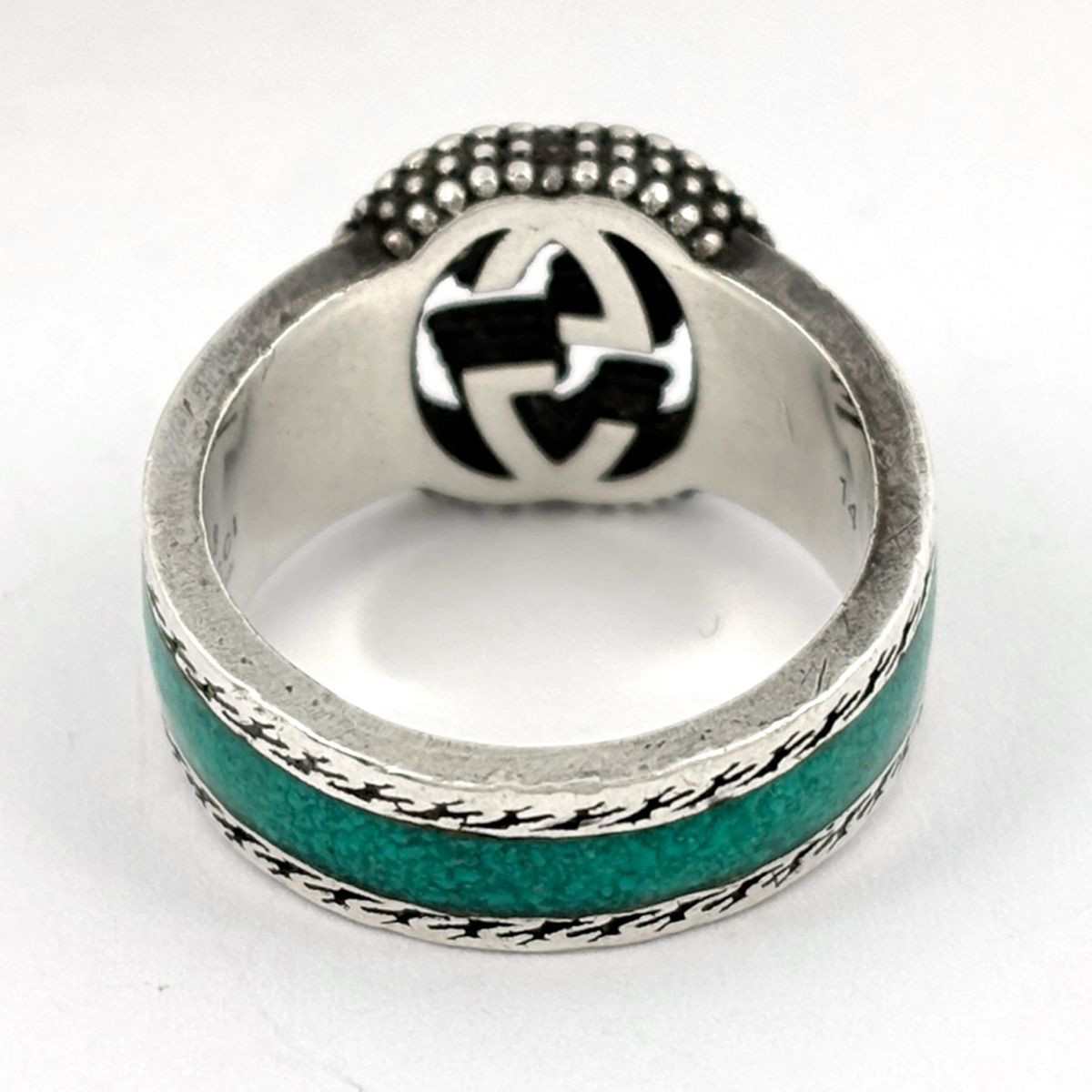 Gucci Interlocking Ring 925 Sterling Silver Green — view 4