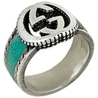 Gucci Interlocking Ring 925 Sterling Silver Green