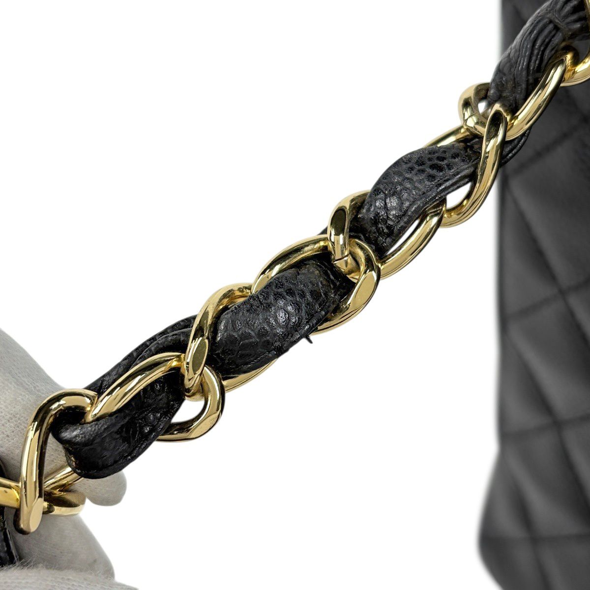 Chanel CC Logo Chain Tote Shoulder Bag Quilted Petite Shopping PST Bag Caviar — view 5