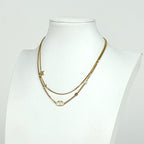 Dior Logo Rhinestone Necklace 2 Row Gold Plated — view 4