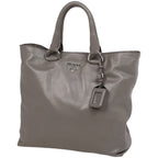 Prada Logo Handbag 2-Way Leather Gray