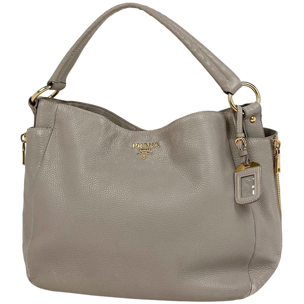 Prada Logo Shoulder Bag Leather Gray