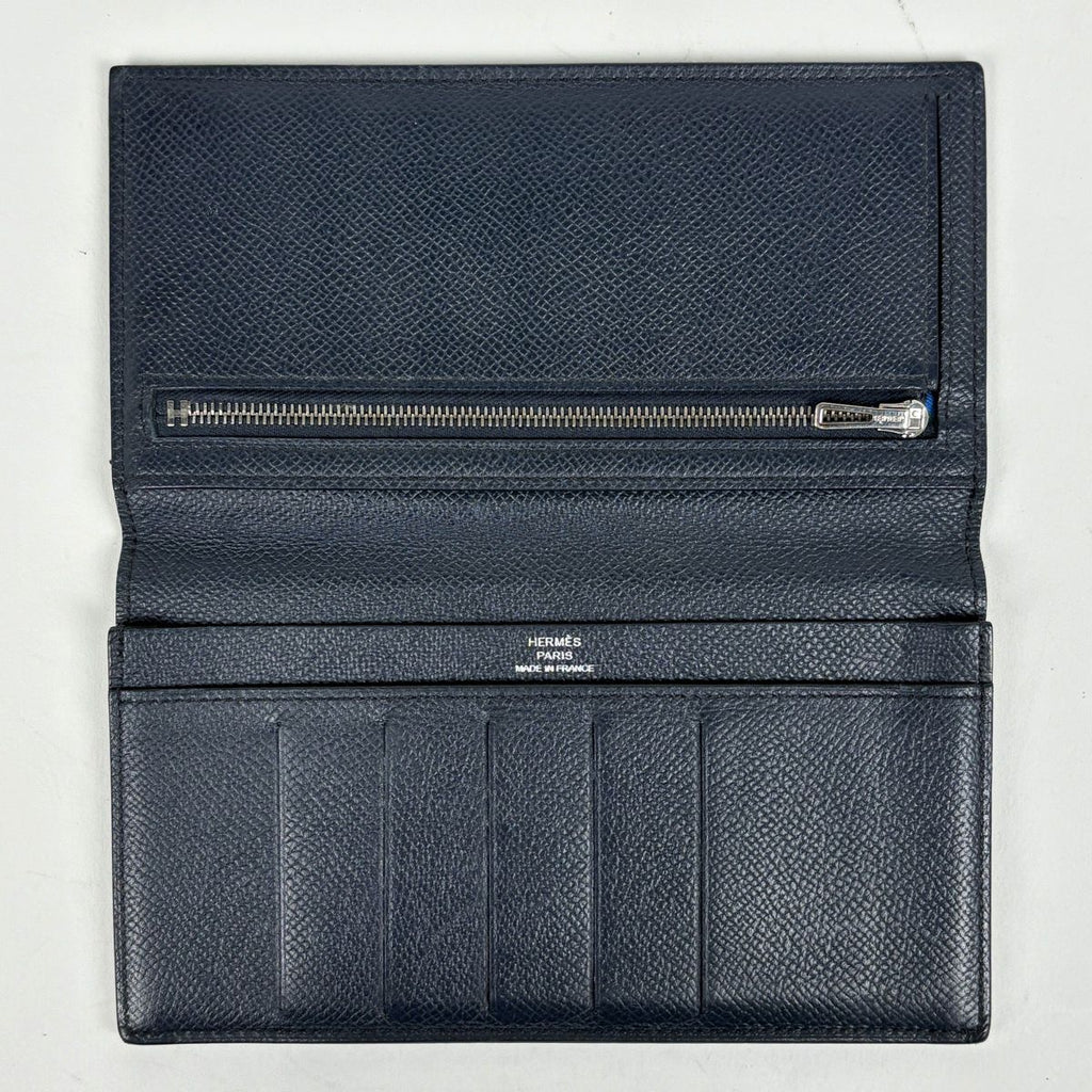 Hermes Citizen Twill Long Silk in Wallet Veau Blue Chien — view 7