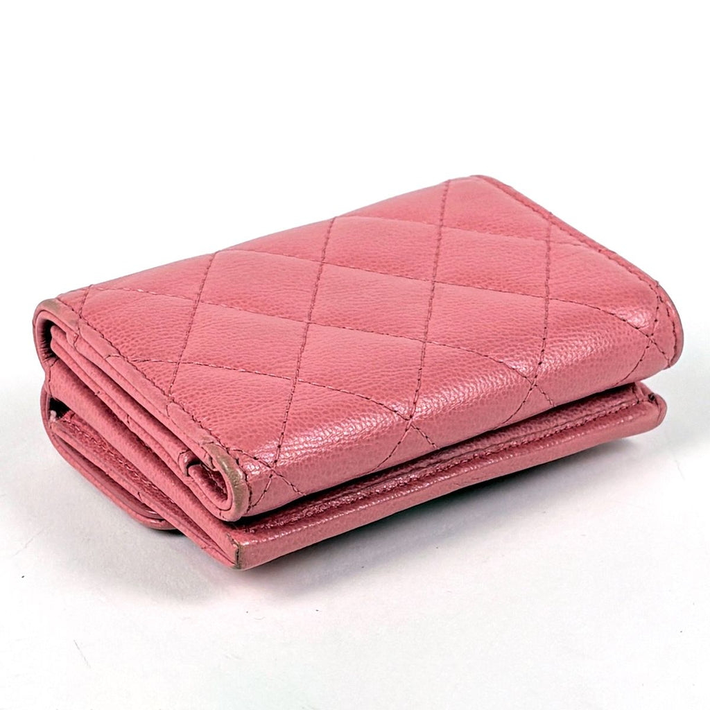 Chanel CC Logo Trifold Wallet Half Coco Quilted Caviar Leather Pink — view 2