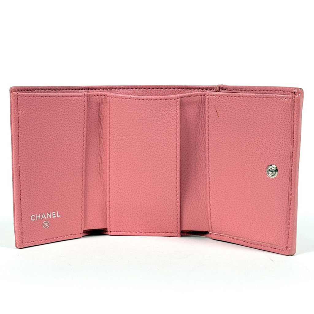 Chanel CC Logo Trifold Wallet Half Coco Quilted Caviar Leather Pink — view 9