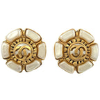 Chanel CC Logo Faux Pearl Earrings Gold Plated