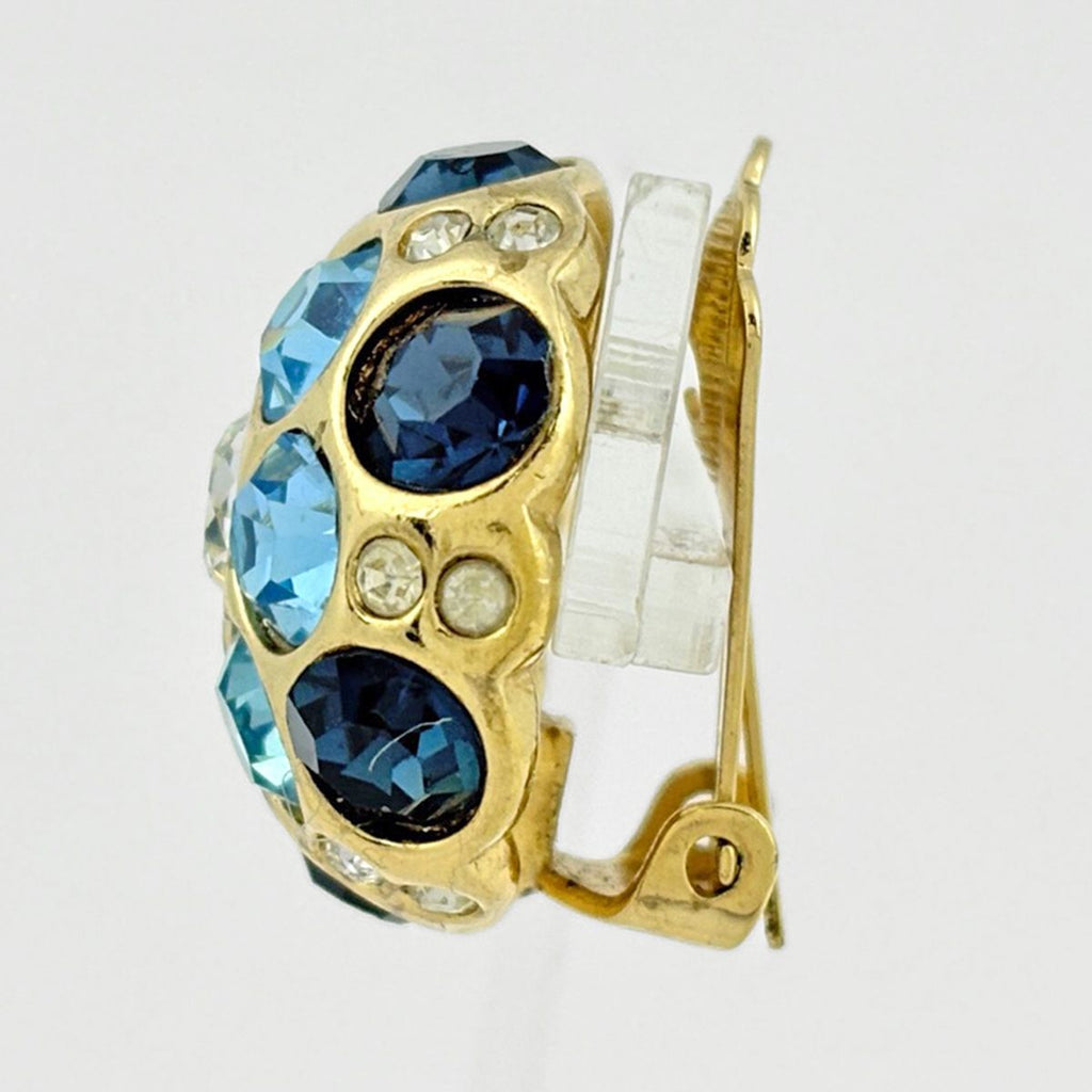 Dior Rhinestone Earrings Gold Plated Blue — view 2