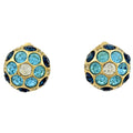 Dior Rhinestone Earrings Gold Plated Blue
