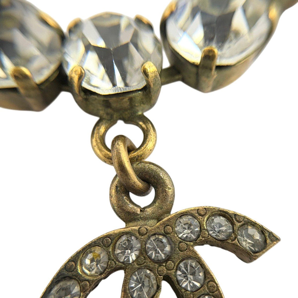 Chanel CC Logo Rhinestone Necklace Gold Plated — view 6