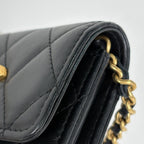 Chanel CC Logo Bifold Wallet Chain Card Case Leather Black — view 4