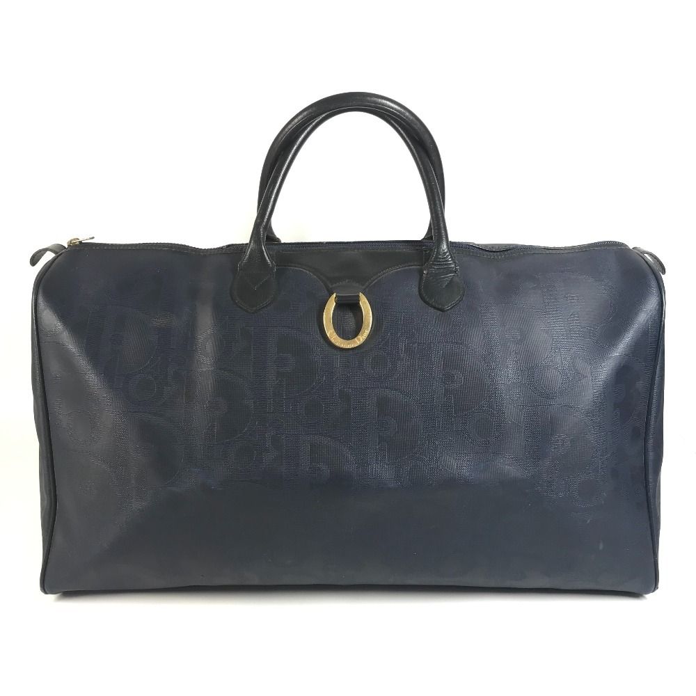 Dior Boston Bag Trotter Logo Leather Navy