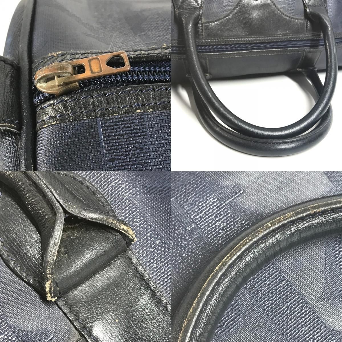 Dior Boston Bag Trotter Logo Leather Navy — view 8