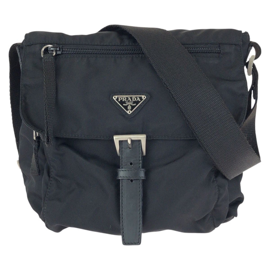 Prada Tessuto Black Silver Nylon Leather Shoulder