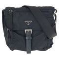 Prada Tessuto Black Silver Nylon Leather Shoulder