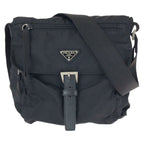 Prada Tessuto Black Silver Nylon Leather Shoulder