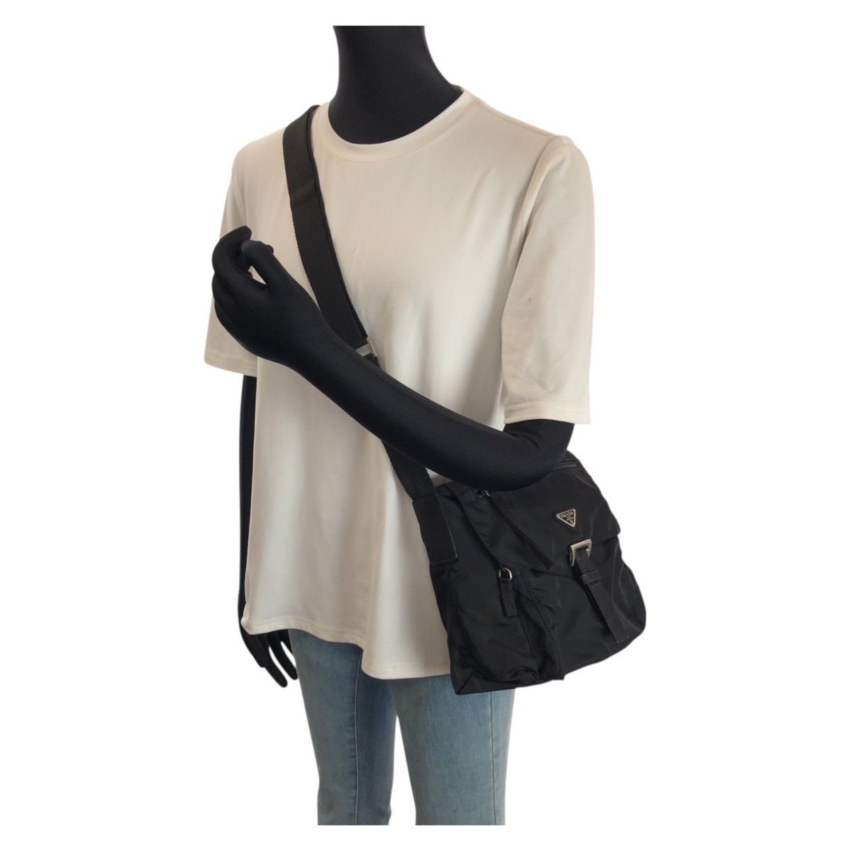 Prada Tessuto Black Silver Nylon Leather Shoulder — view 7