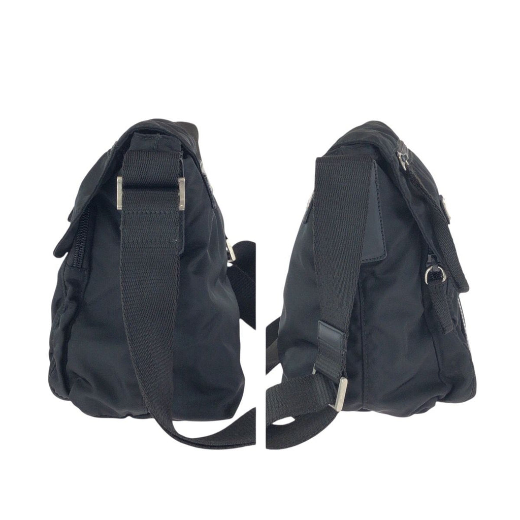 Prada Tessuto Black Silver Nylon Leather Shoulder — view 8