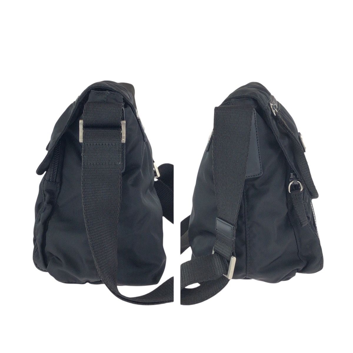 Prada Tessuto Black Silver Nylon Leather Shoulder — view 8