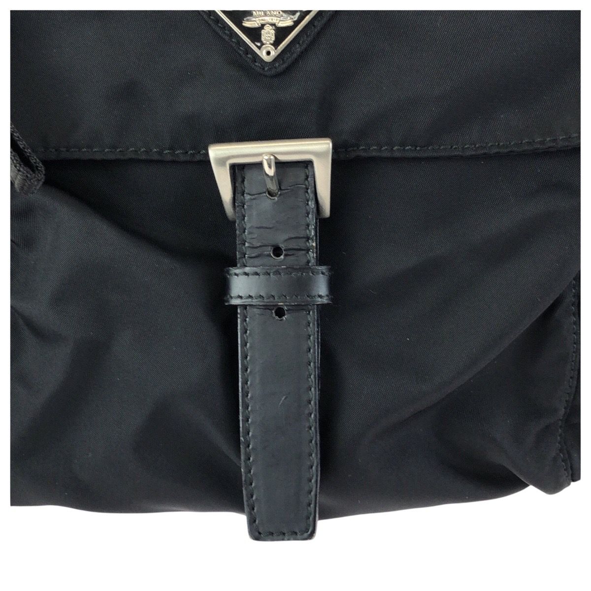 Prada Tessuto Black Silver Nylon Leather Shoulder — view 5