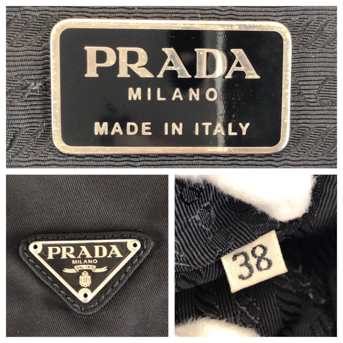 Prada Tessuto Black Silver Nylon Leather Shoulder — view 4