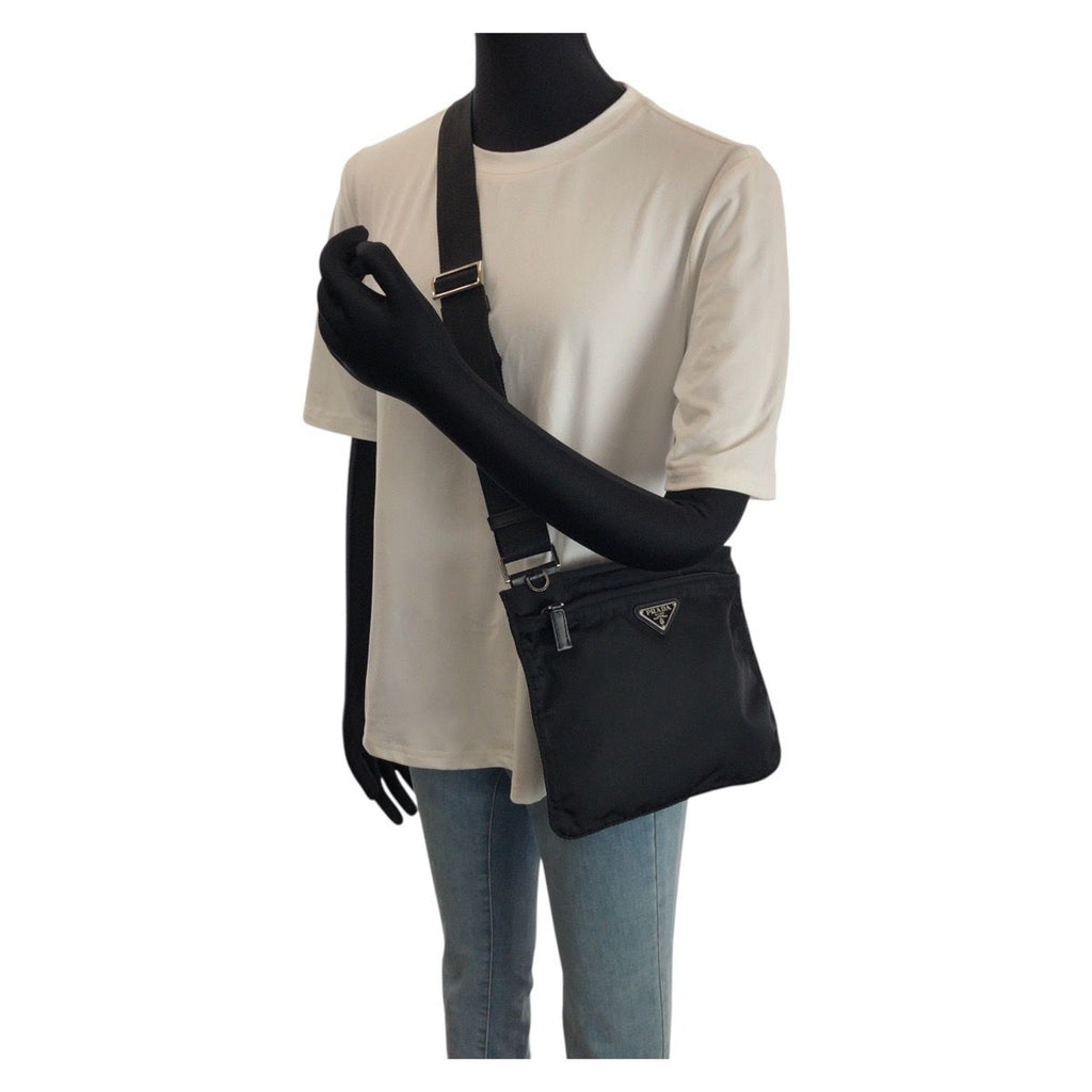 Prada Tessuto Black Silver Nylon Shoulder — view 7