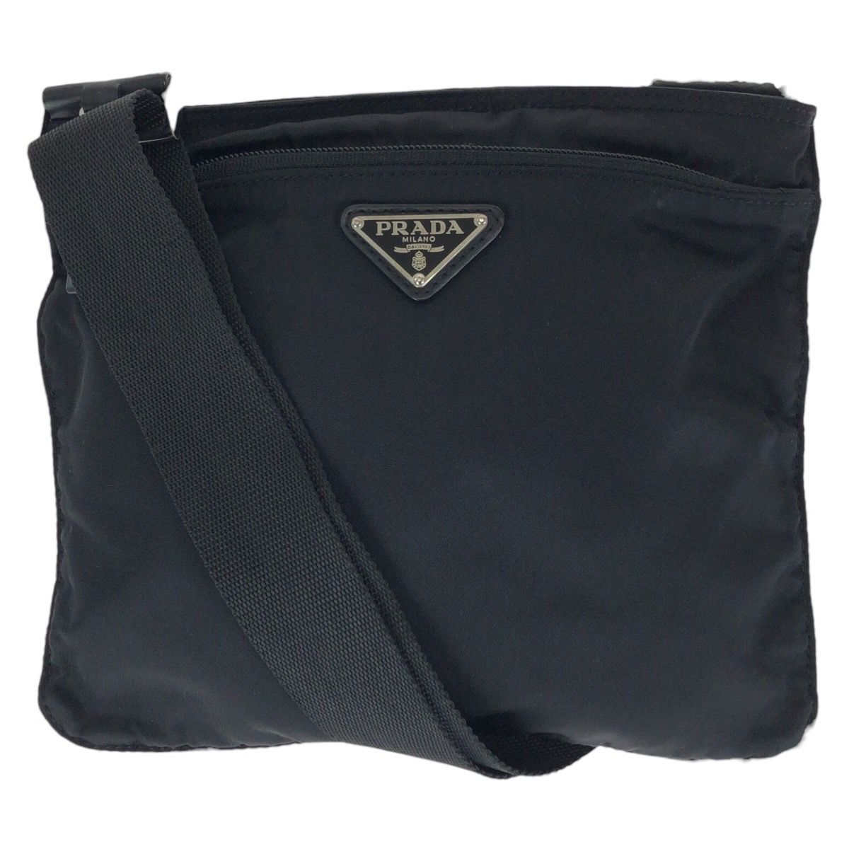 Prada Tessuto Black Silver Nylon Shoulder