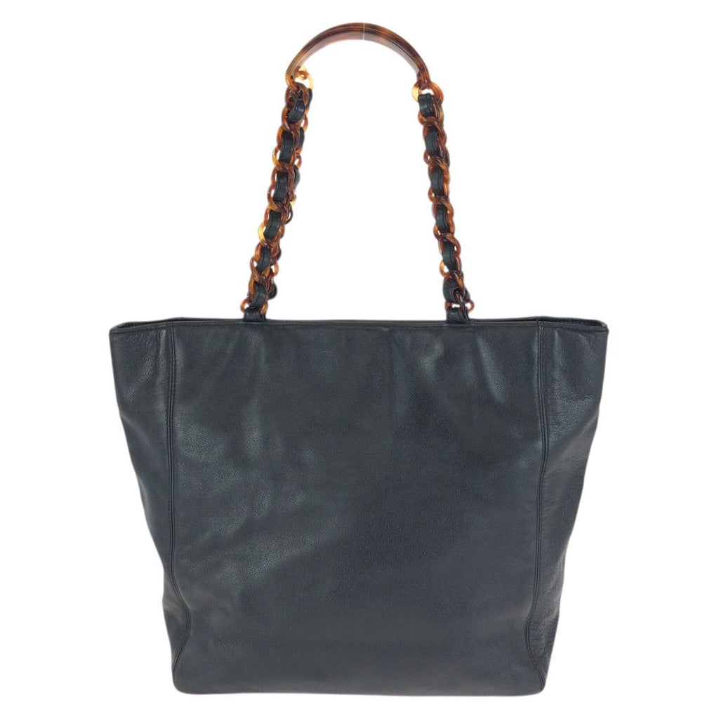 Chanel Vintage CC Logo Black Caviar Leather Marble Chain Tote Shoulder — view 2