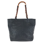 Chanel Vintage CC Logo Black Caviar Leather Marble Chain Tote Shoulder