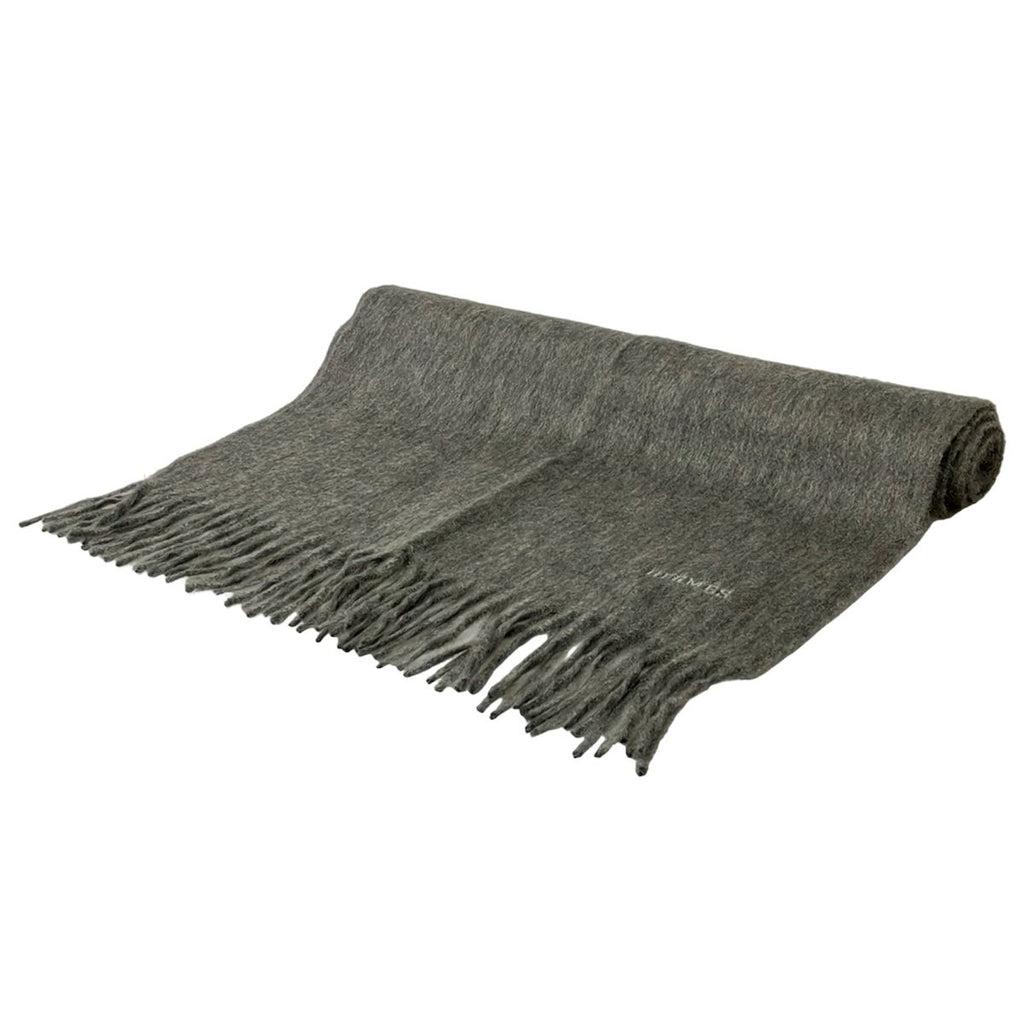 Hermes Scarf Uni Brodet Gray Logo Embroidery Fringe Cashmere
