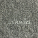 Hermes Scarf Uni Brodet Gray Logo Embroidery Fringe Cashmere — view 5