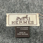 Hermes Scarf Uni Brodet Gray Logo Embroidery Fringe Cashmere — view 2