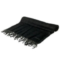 Hermes Scarf Black Logo Embroidery Fringe Cashmere