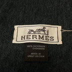 Hermes Scarf Black Logo Embroidery Fringe Cashmere — view 2
