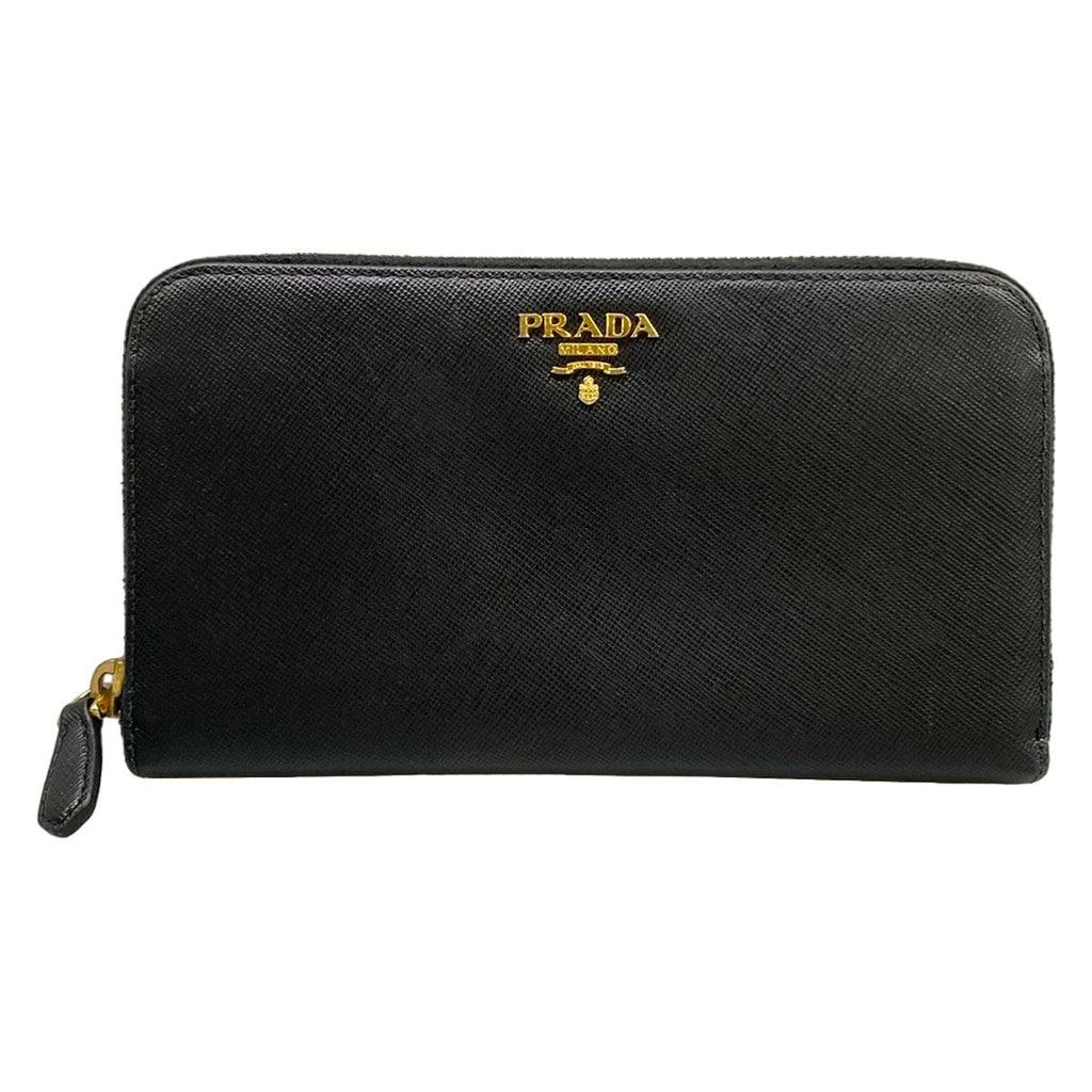 Prada Wallet Black Zip Around Leather