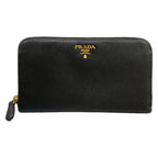 Prada Wallet Black Zip Around Leather