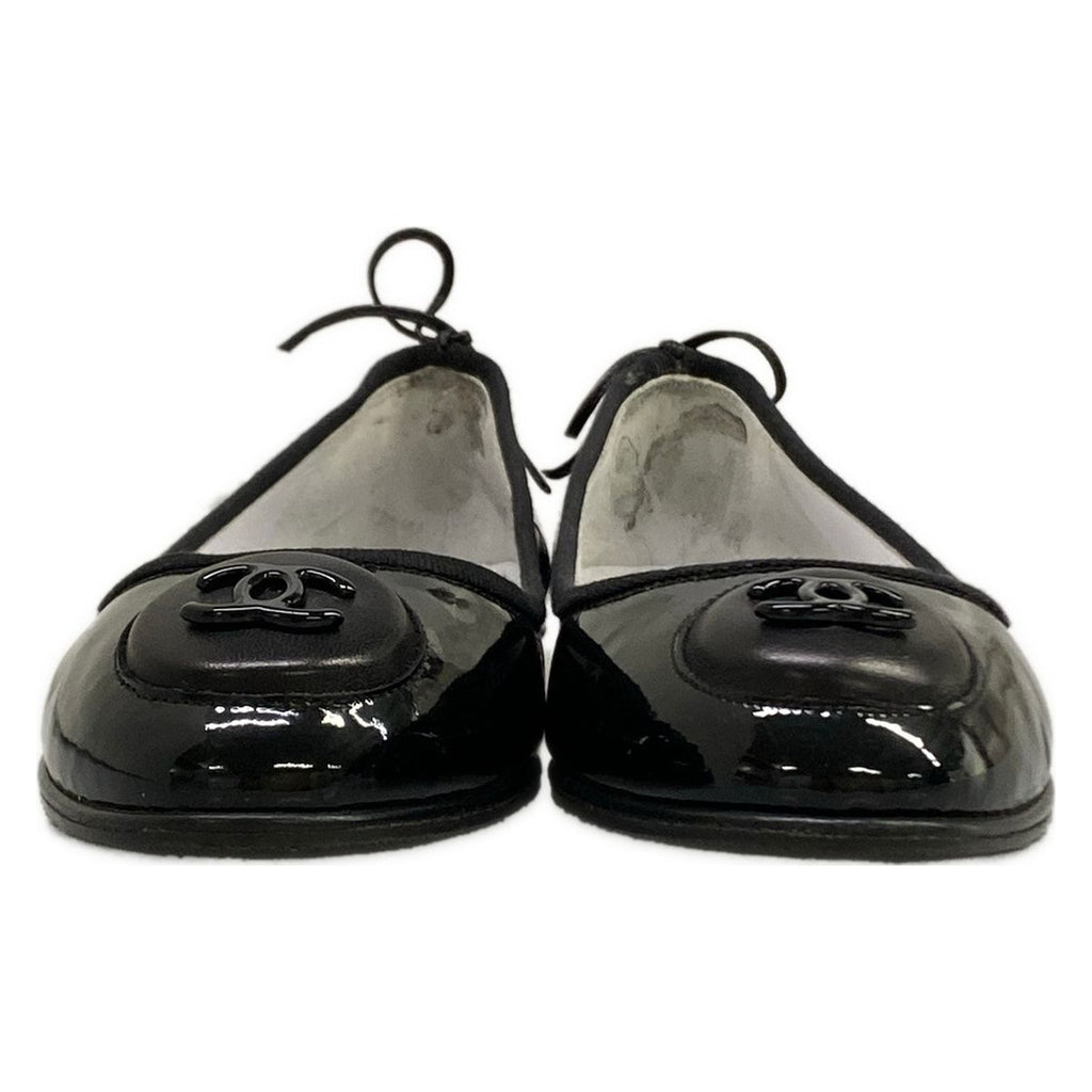 Chanel Flat Shoes 37.5 C Black CC Logo Ribbon Leather Lambskin — view 5