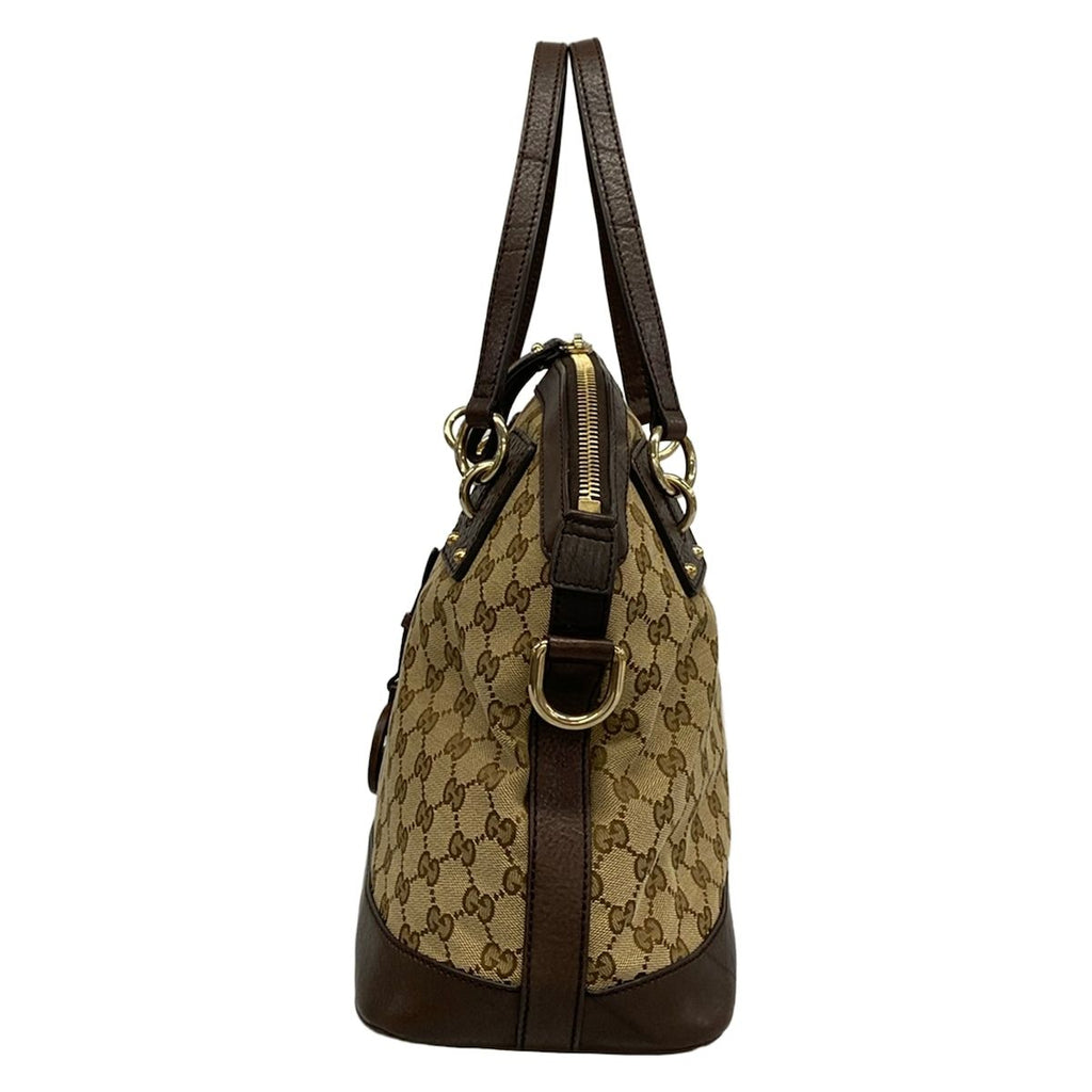 Gucci Handbag GG Pattern Double Dark Brown Beige Leather — view 4