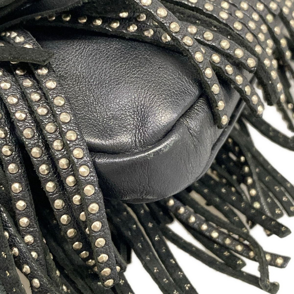 Saint Laurent Paris Shoulder Bag Black Fringe Studs Leather — view 6