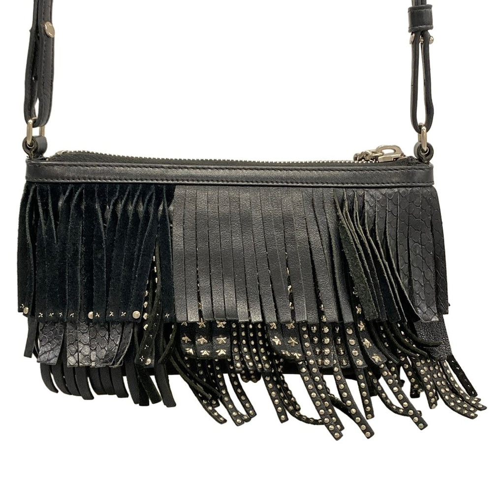 Saint Laurent Paris Shoulder Bag Black Fringe Studs Leather — view 3